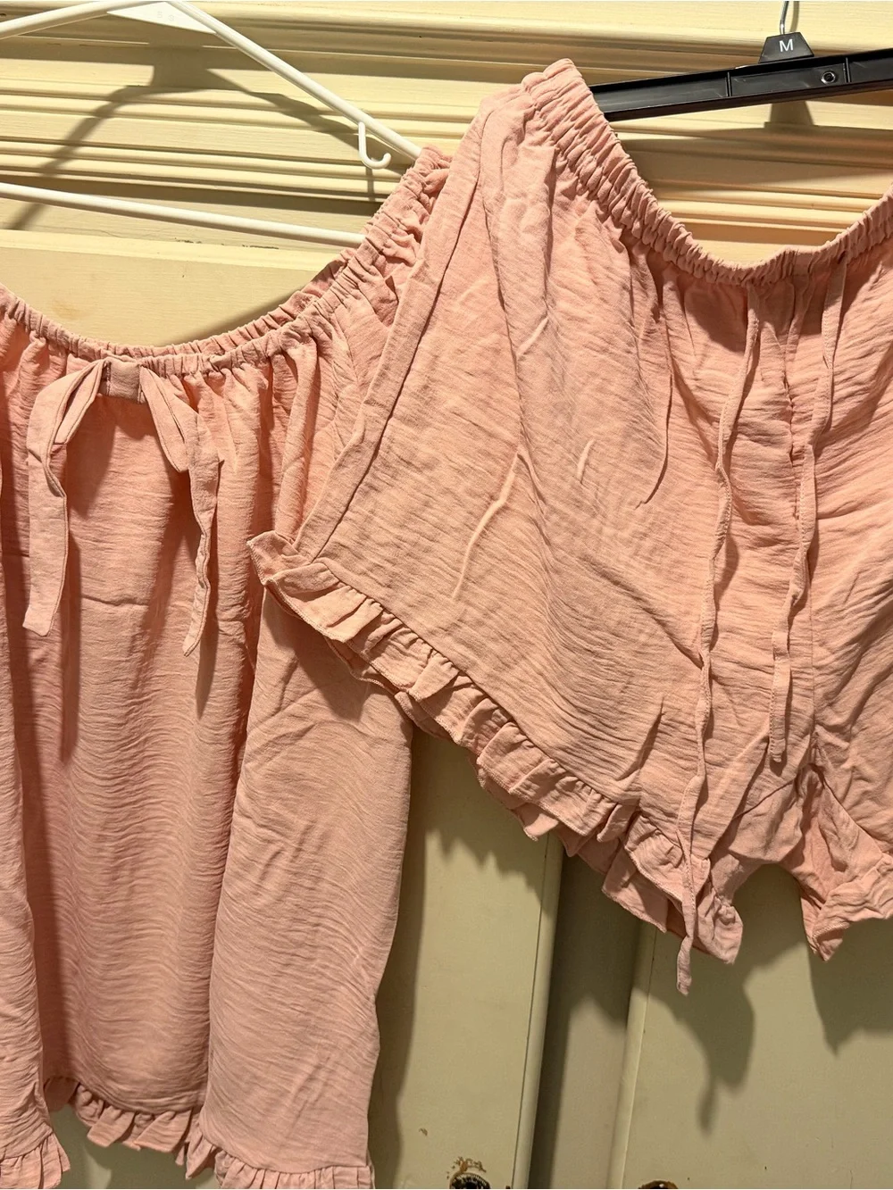 Women's Pink Ruffle Short Pajama Set